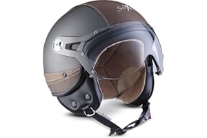 ‎SOXON Soxon® SP-325 Urban „Titan“ · Jet-Helm · Motorrad-Helm Roller-Helm Scooter-Helm Moped Mofa-Helm Chopper Retro Vespa Vintage Pilot · ECE 22.05 Visier Leather-Design Schnellverschluss Tasche M (57-58cm)