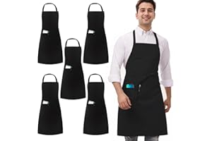 umboom 5 Pièces Noir Blanc Tabliers, Chef Tabliers pour Hommes et Femmes, Professionnel Cuisine Serveur Tabliers (1 Poche)