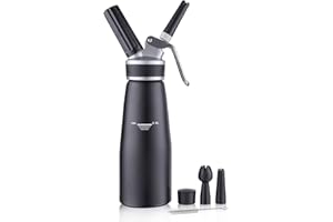 Sivaphe Cream Dispenser Whipped Cream Black Siphon Aluminum for Home Party Dessert 500ML with Cleaning Brush, 3 Decorating Nozzles