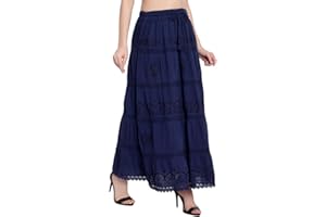 Doorwaytofashion Women Cotton Maxi Full Length Skirt Embroidered Boho Casual Festival Summer UK 10,12,14,16,18