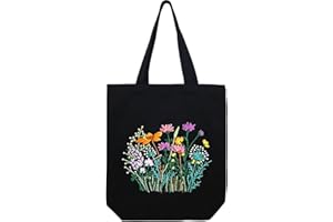 MAMUNU Canvas Tote Bag Embroidery Kit for Beginners Adults, Stamped Embroidery Starter Kit with Flower Pattern, Hand DIY Art Sewing Craft Cross Stitch Kit Canvas Bag with Hoop Needles Threads Instruction