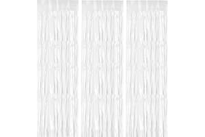 CATIME 3 sztuki z frędzlami z aluminium, 1 x 2,5 m, metalowa zasłona z frędzlami, klej do zasłony Shimmer Płótno, biała dekoracja do okna na przyjęcie urodzinowe