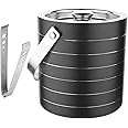Saaikee Stainless Steel Insulated Ice Bucket and Tong with Handle & Lid (Cap) Set for Bar and Home Black (Capacity-1750 ML)