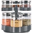 Borosil Spin N Store Tray With Classic Glass Jars, 360° Rotating Tray, Air-Tight Storage Containers For Kitchen, Glass Jar For Storing Spices, Snacks, Grains, Dals, Set of 7, Clear