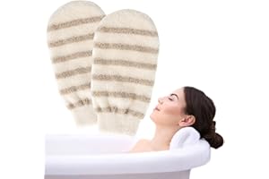 BIUCHJIU 2 Pcs Flax Exfoliating Gloves Natural Flax Bamboo Exfoliator Mitt Shower Body Scrub Gloves for Remove Dead Skin Shower Body Spa Massage