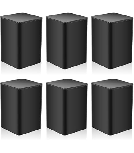 Caldamn Klassieke vierkante theepotjes, 6 stuks, theepotten voor losse thee, met 6 etiketten, 7 x 7 x 8,5 cm, metalen blikje, luchtdicht, theeopslag