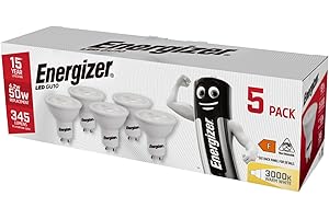 Energizer GU10 LED Bulbs Warm White 3000K Light Bulb Pack of 5 – 50W Halogen Spotlight Bulb Equivalent – 345LM Energy Saving GU10 Non Dimmable LED Bulbs