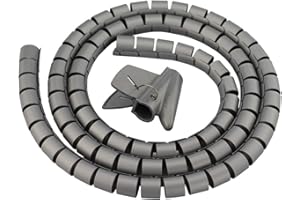 BuxiuGK 28mm x 2m Cable Tidy Wrap Black Spiral Cable Tidy Tube Cable PE Pipe for TV Wire Computer Cable on Home or Office,Gray