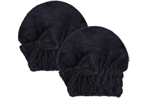 MAYOUTH Mikrofaser Turban Handtuch Set für Haar schnell trocken, 2 Stücke Kopfhandtuch Haarturban mit Schleife für Damen & Mädchen (BlackX2)