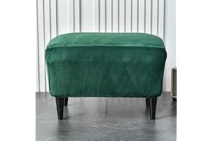 Highdi Ottoman Cover Rectangle, Solid Color Velvet Thickening Stretch Footstool Slipcover, Protector Cover with Elastic Bottom, Removable Washable Dustproof Footrest Pouffe Covers (dark green)