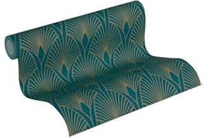 A.S. CRÉATION Livingwalls Vliestapete New Walls Tapete 50's Glam Art Deco Optik 10,05 m x 0,53 m metallic blau grün Made in Germany 374275 37427-5