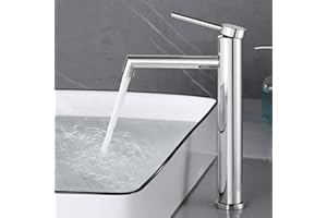 SHANFO Rubinetto Bagno Lavabo Cromo, Miscelatore Lavabo Bagno Alto, Miscelatore Monocomando Lavabo Cromato, M1OK-T