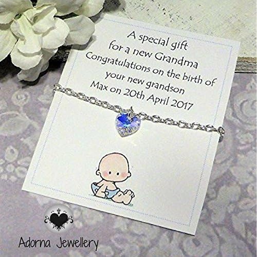 Personalised Gift for New Grandma Baby Boy Swarovski Crystal Bracelet by Adorna Jewellery