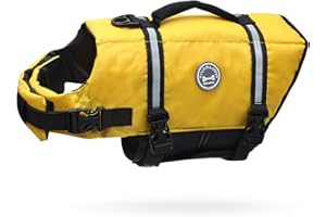 VIVAGLORY Ripstop Dog Life Jacket for Small Medium Large Dogs Boating, Dog Swimming Vest with Enhanced Buoyancy & Visibility, Yellow
