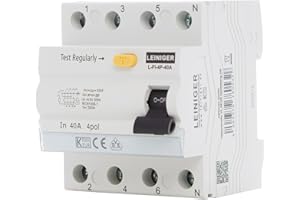 ASVENDO LEINIGER/Disjoncteur différentiel / Interrupteur FI/RCD / 2 pôles / 4 pôles / 25A / 40A / 63A / 30mA / Type A/VDE certifié (4 pôles 63A)