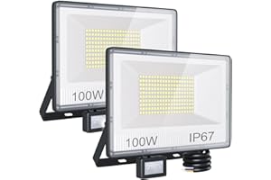ANNIFUNLY 2PC Focos LED Exterior con Sensor de Movimiento - 100W 10000LM Foco Led Exterior IP67 Impermeable Foco Proyector LED, Floodlight 6500K Blanco Frío para Garaje Patio Terraza Jardín