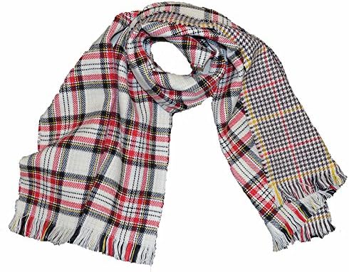 Double Layer Reversible Scottish Tartan tweed Houdstooth scarf shawl CREAM