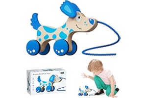 BINZHIYUAN Pull Along Toy Wooden Pull Dog Toy with String for Baby Toddler Montessori Toddler Pull Toys for Baby Toddler 1-3 Birthday Gifts