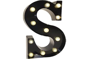 PROYATECH Black Alphabet Marquee Letters LED 26 Alphabet Light Up Letters with Diamond Bulb Battery Powered Led Letter for Wedding Birthday Christmas Home Bar Decoration Party Night Light (Black Letter S)