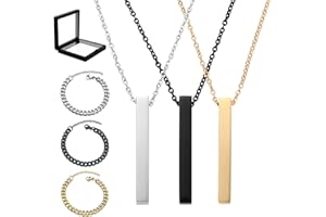 FCXQG 3 Pcs Collana Barra Per Uomo Nero Collana Uomo Argento Collana Uomo Acciaio Collana Pendente Barra Collana Acciaio Uomo Collana Uomo Argento Con 3 Pcs Bracciale Acciaio Uomo e Organizer Per Gioielli