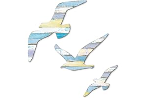 QHGPNT 3Pcs Wood Seagull Beach Wall Decor, Wall Art for Bathroom, Wall Art Stickers, Beach Decor, Beachs Seagull Ocean Decorations for Home Bedroom Living Room