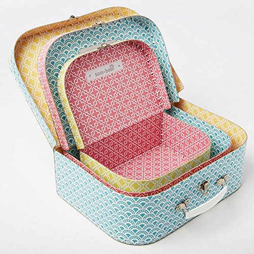 Sass & Belle Aufbewahrungsboxen, 3 Koffer in Blau, Rosa und Gelb mit marokkanischen Druckmustern - 2