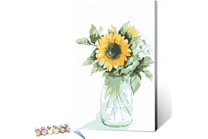 gelrovaled Pintura por Numeros Adultos, Pintar por Números, Kit de Pintura al óleo de Lienzo para con Pinceles, Pigmento Acrílico 20 x 30 CM, con marco (Vasesunflower)