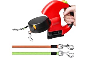 BEHOGAN Laisse double extensible pour 2 chiens - 300 cm - Laisse rétractable pour chien - Avec lumière - Corde réfléchissante la nuit - Poignée ergonomique