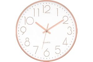 Foxtop Nowoczesny zegar ścienny, nietykający, cichy, okrągły, kwarcowy, do salonu, kuchni, biura, domu, szkoły, kawiarni, restauracji (różowe złoto, 30 cm)