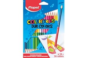Maped - Crayons de Couleur Duo 2 en 1 Color'Peps - Pochette de 18 Crayons de Couleurs Double Mine Résistante pour 36 Couleurs - Crayons en Bois Certifiés FSC
