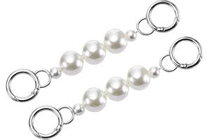 sourcing map Purse Strap Extender, 2Pcs 15cm/5.9" Pearl Bag Short Chain Replacement for Women Handbag Shoulder Crossbody Bag (Silver/White)