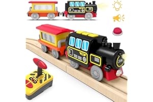 ZUOAN Tren motorizado, para raíles de madera, tren teledirigido con conexión magnética, kit de tren de locomotora a pilas compatible con Thomas Brio Chuggington