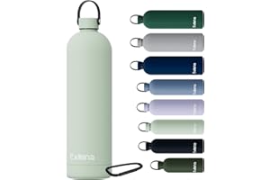 Exllena Botella Térmica 1.5 Litros – Botella Agua Acero Inoxidable 304, Botella Acero para Agua Fría y Caliente, 100% Estanco con Asa y Gancho – Ideal para Viajes, Gym y Exterior(Verde Salvia)