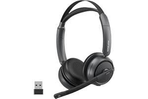 Nuroum HP31-DU(2nd Gen) Cuffie con Microfono Bluetooth, Cuffie Wireless ENC a Cancellazione di Rumore con Stazione di Ricarica, Dongle/USB-A&C/Bluetooth, Confortevole 45H Lavoro per Lavoro/Chiamate
