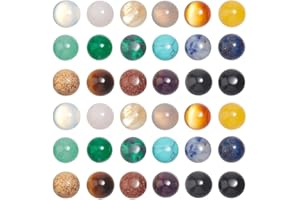 SUPERFINDINGS 36Pcs 8mm Demi Rond Cabochons 18 Couleurs Dôme Cabochons de Pierres Précieuses à Dos Plat Semi Précieux Bijoux Cabochon pour la Fabrication de Bijoux de Collier,Pas de Trous