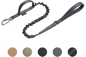 EXCELLENT ELITE SPANKER Correa táctica para Perros Militares Espacio táctico Clips de Gancho de Aluminio Correa elástica para Perros Cuerda elástica Cables para Perros con 2 Asas(GRY)