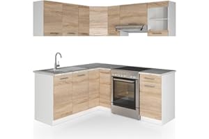 Vicco Cucina angolare completa Rick, Bianco/Sonoma, 187 x 167 cm, PL Marmo