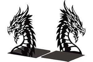 Peacoblue Metal Bookends for Shelves, Modern Decorative Heavy Duty Study Book Support Stoppers for Office, Desk, Shelf, Room 5.3"x4.3"x7.9" Cast Iron Simple Tall Bookends, 1 Pair (Dragon Head)