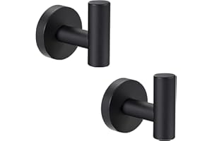 QNIIAED Bathroom Towel Hook, 2 Pack Back of Door Hooks Screw in Metal Stainless Steel Hanger for Coat,Robe,Clothes (Matte Black)