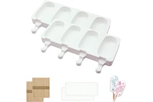MARUKO Cake Lolly Moulds, Silicone Popsicle, Panna Cotta,Jelly Mould & Ice Cream Moulds,Christmas Party,Cakesicle Mould with 2 Lids & 100 Wooden Sticks for DIY Ice Cream (4 Cavities, White)