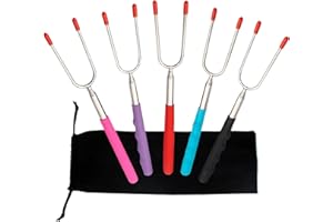 MXJFYY Tenedores para Barbacoa, 5 Tenedores Retráctiles para Tostar 34" Tenedores de Barbacoa con Mango de Plástico, Palos para Asar Malvaviscos para Fogatas Acampar Barbacoa Fiestas Picnic