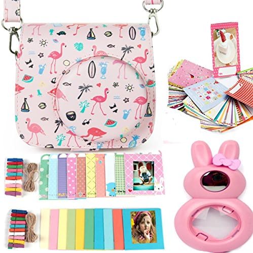 Tophousse Camera case for Instax Mini 9 8/ 8+ Camera PU Leather (Flamingo, Bundle 5 in 1)