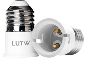 LUTW E27 to B22 Lamp Socket Adapter, Screw to Bayonet Base Converter, Max 60W, 0-250V, LED, Incandescent & CFL Bulb Adaptor, 2 Pack