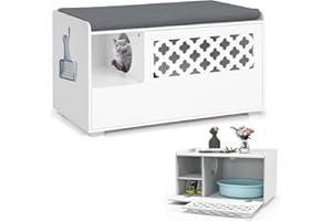 COSTWAY Szafka dla kota do kuwety, 4 w 1, szafka na buty, stolik pomocniczy, jaskinia dla kota z wejściem i hakiem i zdejmowaną poduszką, szafka na koty, meble dla kotów, psów, zwierząt domowych