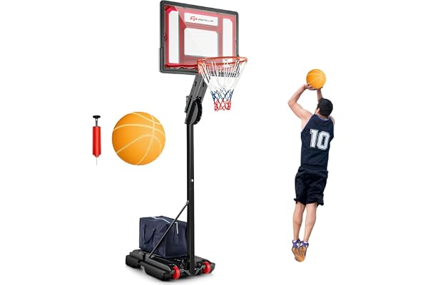 COSTWAY Basketstativ 105–260 cm höjdjusterbar, basketkorg utomhus med stativ och 2 hjul, korgställning med viktpåse, mobil basketanläggning för barn, tonåringar
