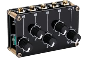 WANXIAO 4-in-1-out Passive Mixer Module Mini Stereo 4-Channel Passive Mixer Audio Mixer 4 Audio Input to 1 Output Ultra Compact Low Noise for Recording Studio Console Stage Small Club or Bar