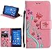Produktbild Roreikes Sony Xperia Z3 Hülle, Slim Retro Schmetterling und Blume PU Leder Bookstyle Handyhülle Tasche Flip Wallet Case mit Strap Portable Handytasche Anti-Scratch Shell Cash Pouch ID Card Slot Magnetverschluss Etui Soft Silikon Back Cover Folio Schale Schutzhüllen für Sony Xperia Z3 - Rosa
