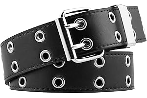 TUONYIS Ceinture cloutée à double œillets en cuir synthétique pour femme et homme - Ceinture punk gothique en cuir synthétique à 2 trous pour pantalon en jean - Noir