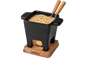 Boska Tapas Fondue Nero – för 200 ml ostfondue – 300 ml | Kompakt ostfondue-set med mikrovågsugnssäker keramikkruka, 2 gaffla