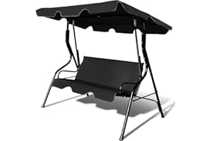 GIANTEX Huśtawka ogrodowa Hollywood, 3-osobowa, z daszkiem przeciwsłonecznym i oparciem, ze stalowym stelażem, obciążenie do 210 kg, leżak ogrodowy, huśtawka (czarna)